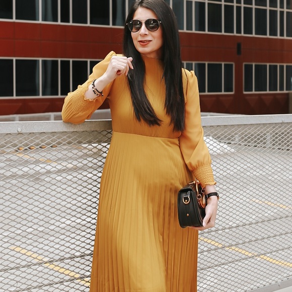 Chicwish Dresses & Skirts - FULL PLEATED BELTED MAXI DRESS IN YELLOW from ChicWish